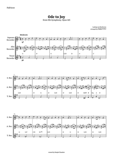 Ode to Joy for Recorder Trio by Beethoven Opus 125