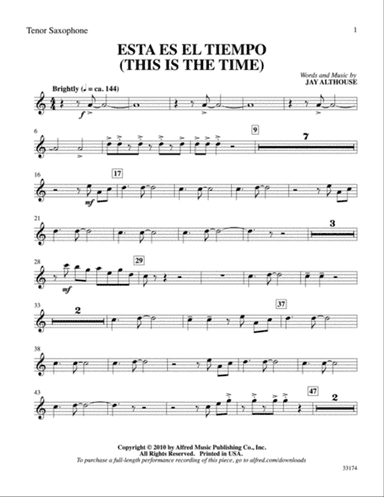 Esta Es el Tiempo (This Is the Time): B-flat Tenor Saxophone
