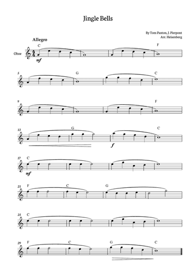 Jingle Bells for Oboe solo with chords