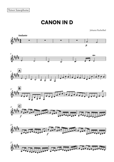 Canon in D (for Tenor Saxophone)