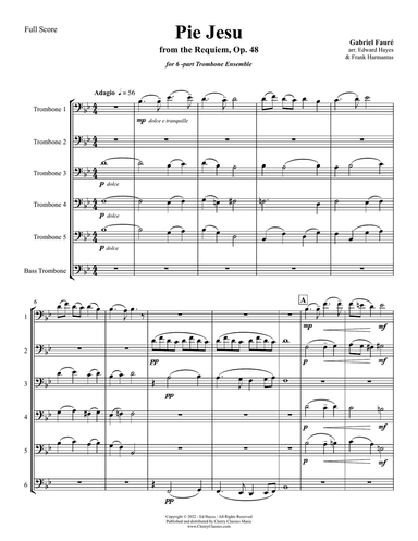Pie Jesu from the Requiem, Op. 48 for 6-part Trombone Ensemble