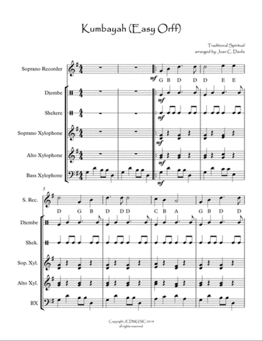 Kumbayah (Easy Orff)