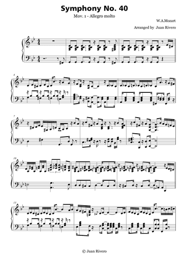 Wolfgang Amadeus Mozart - Symphony No. 40 / Mov. 1 - Jazz version - Piano Advanced intermediate