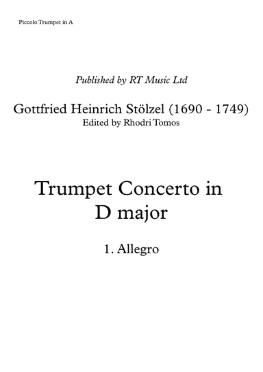 Stolzel Concerto in D major (HauH 5.3). Trumpet solo parts.