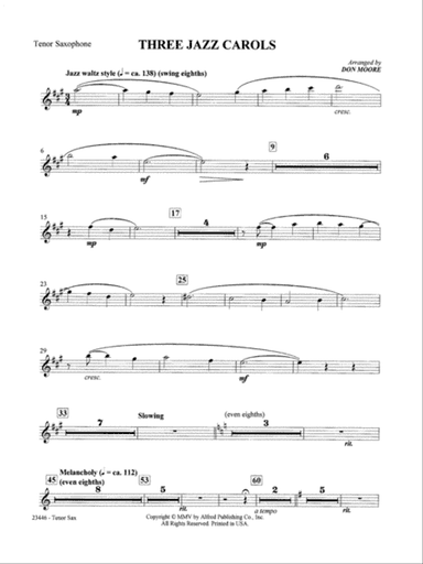 Three Jazz Carols: B-flat Tenor Saxophone