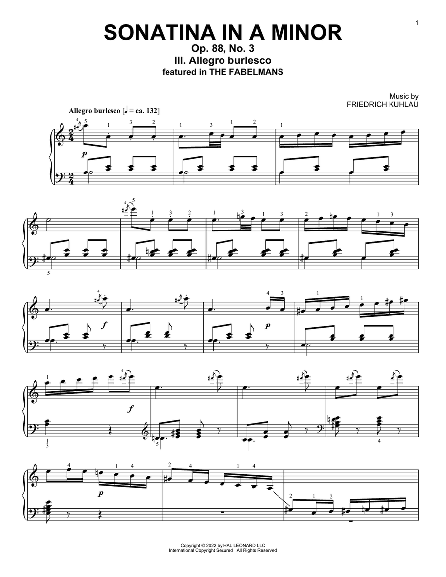 Allegro Burlesco, Sonatina In A Minor, Op. 88, No. 3