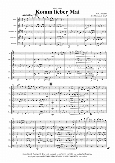 Komm lieber Mai - German Folk Song - Wind Quintet