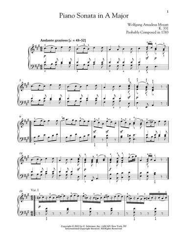 Piano Sonata In A Major, K. 331