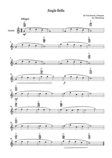 Jingle Bells for Ukelele with chords