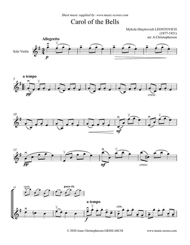 Carol of the Bells - Solo Violin