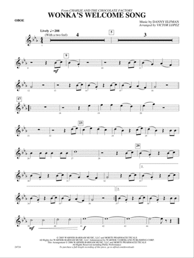 Wonka's Welcome Song (from Charlie and the Chocolate Factory): Oboe