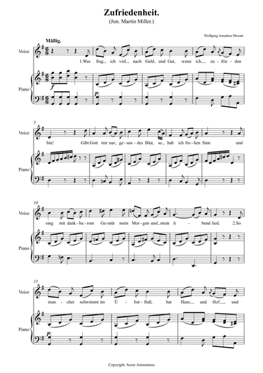Die Zufriedenheit K349a for Medium Voice (Original key, G major, 6 verses)