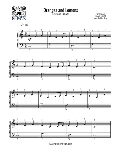 Oranges and Lemons (Easy Piano Solo)