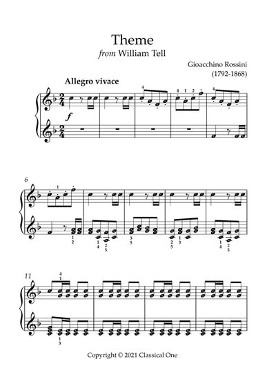Rossini - Theme from William Tell(With Note name)