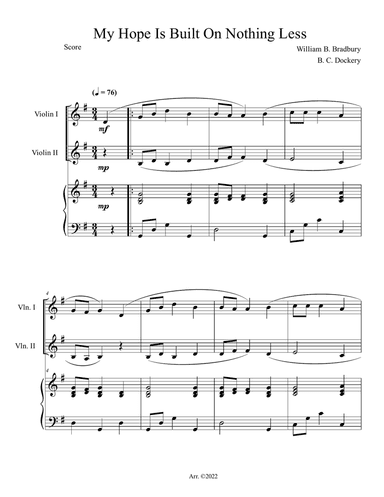 My Hope Is Built On Nothing Less (Violin Duet with Piano Accompaniment)