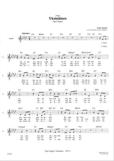 Yksinäinen – The Lonely One (tango)