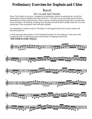 Preliminary Exercises for Ravel's Daphnis and Chloe for Clarinet