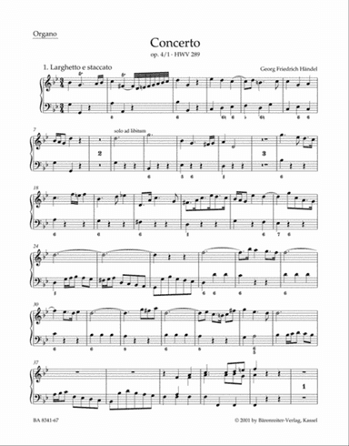 Concerto for Organ and Orchestra g minor, Op. 4/1 HWV 289
