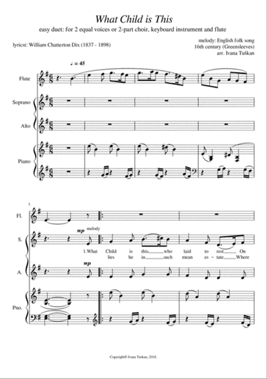What Child is This, for SA, piano and flute, E minor