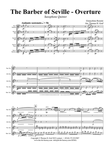 The Barber of Seville - Overture - Saxophone Quintet - F