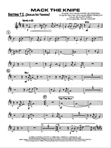 Mack the Knife (from The Threepenny Opera): Baritone T.C.