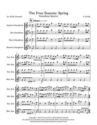 The Four Seasons - Spring: Saxophone Quartet