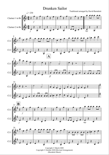 Drunken Sailor for Clarinet Duet