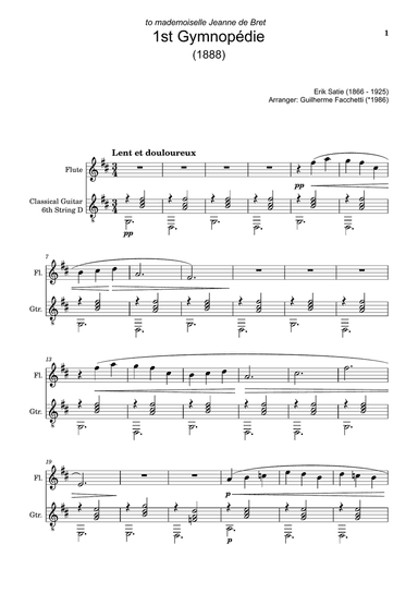 Erik Satie - Three Gymnopédies. Arrangement for Flute and Classical Guitar