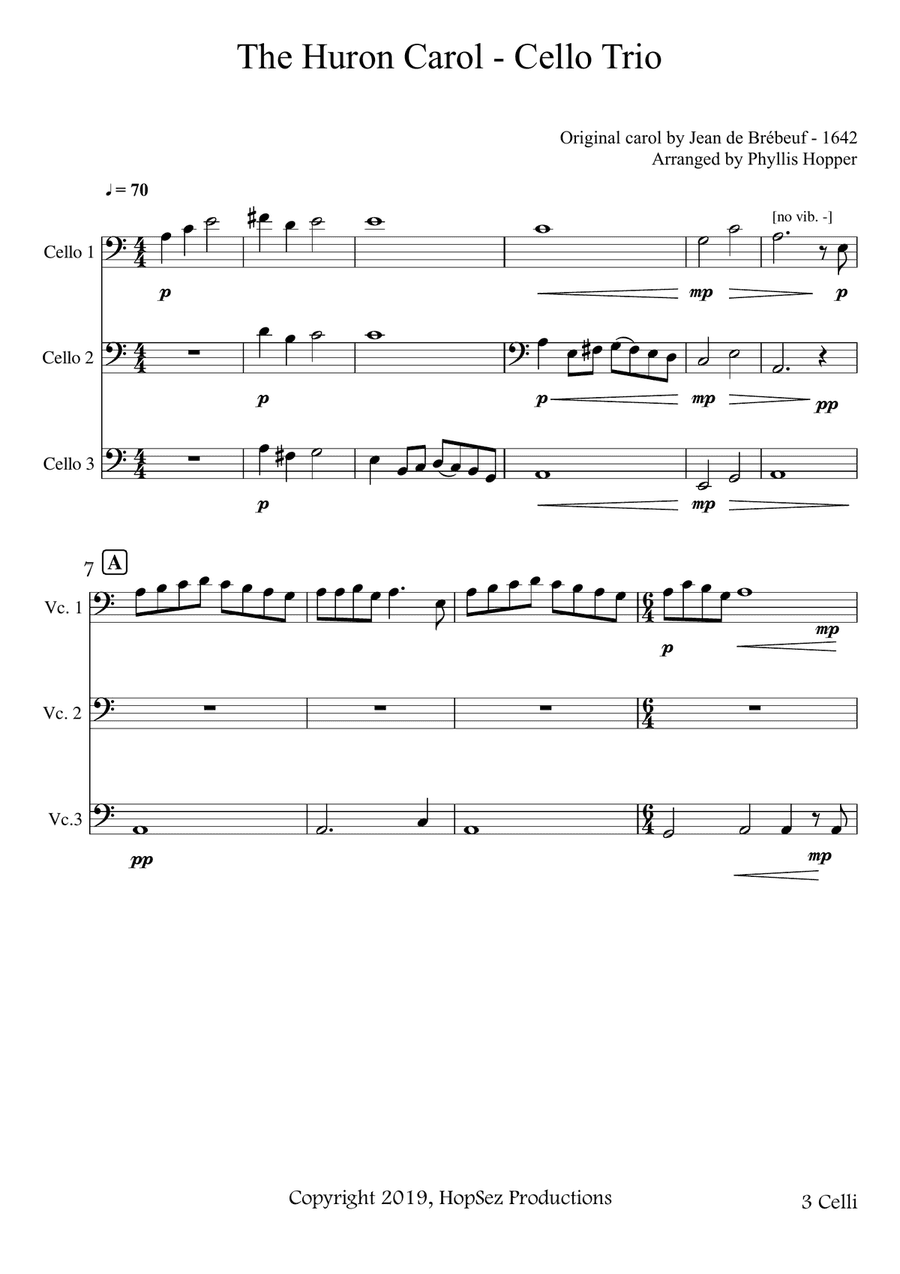 Huron Carol - Cello Trio
