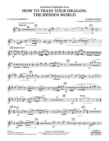 How To Train Your Dragon: The Hidden World (arr. Michael Brown) - Eb Alto Saxophone 1