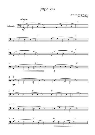 Jingle Bells for Cello with chords