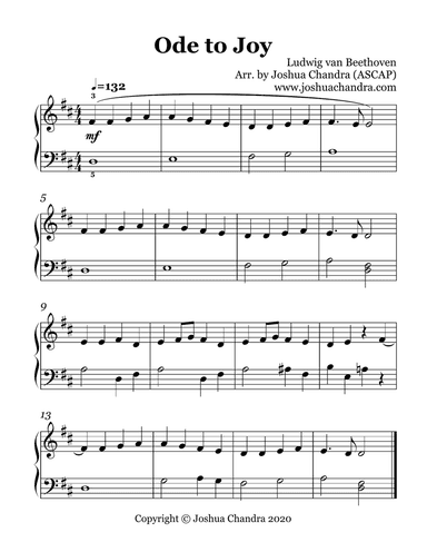 Ode to Joy (Easy Piano w/ slur write-in)