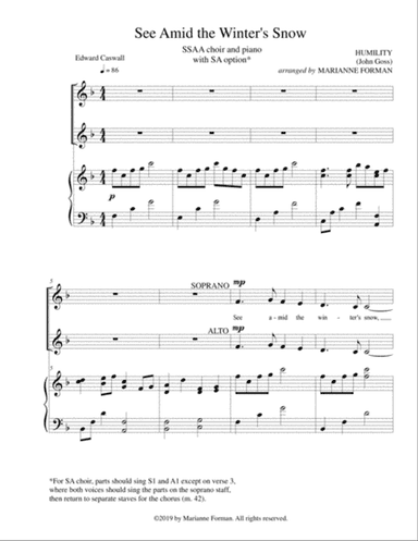 See Amid the Winter's Snow (SSAA)