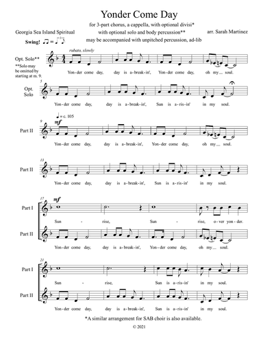 Yonder Come Day (3-Part, A Cappella)