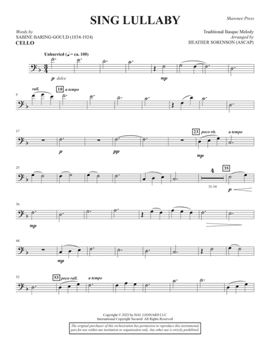 Sing Lullaby (arr. Heather Sorenson) - Cello