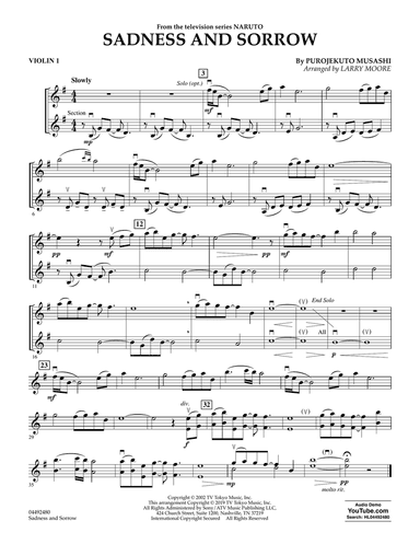 Sadness And Sorrow (from Naruto) (arr. Larry Moore) - Violin 1