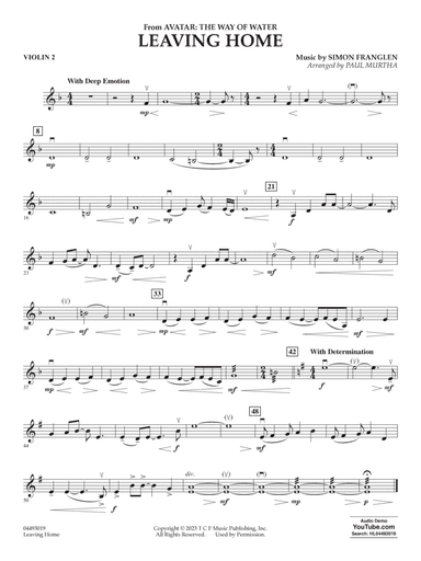 Leaving Home (from Avatar: The Way of Water) (arr. Paul Murtha) - Violin 2