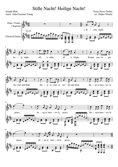Silent Night, Holy Night for Guitar and Voice/Flute/Violin with English/German lyrics