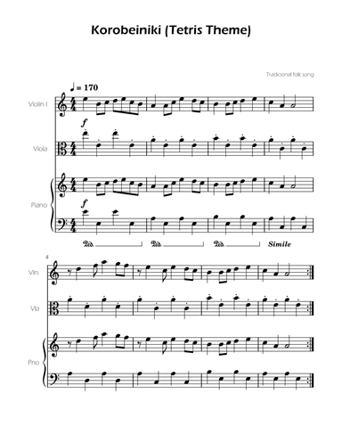 Tetris Theme for Violin and Viola