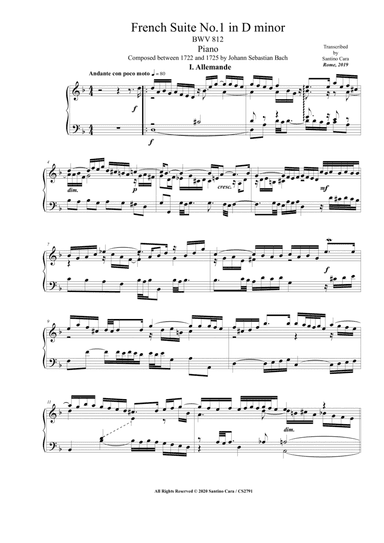 Bach - French Suite No.1 in D minor BWV 812 for Piano