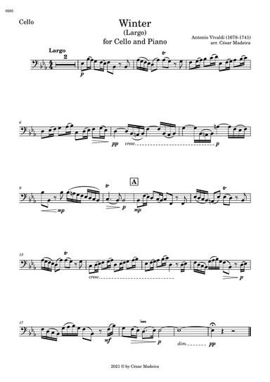 Winter by Vivaldi - Cello and Piano - II. Largo (Individual Parts)