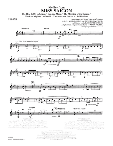Medley from Miss Saigon (arr. Warren Barker) - F Horn 1