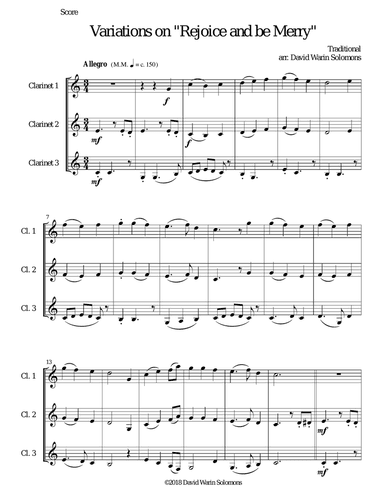 Variations on Rejoice and Be Merry (The Gallery Carol) for 3 clarinets