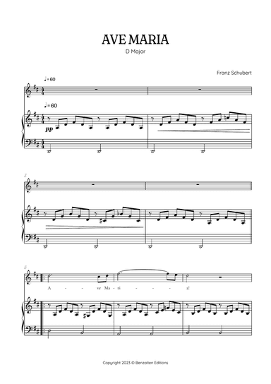 Schubert Ave Maria in D Major • soprano sheet music with easy piano accompaniment