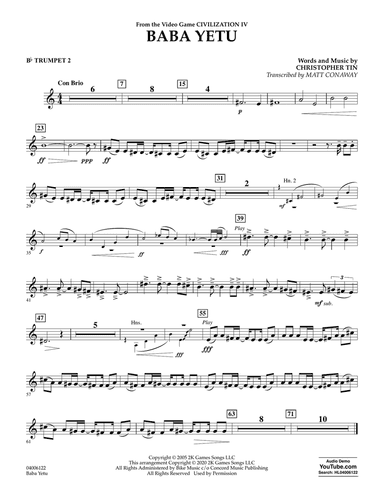 Baba Yetu (from Civilization IV) (trans. Matt Conaway) - Bb Trumpet 2