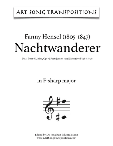 HENSEL: Nachtwanderer, Op. 7 no. 1 (transposed to F-sharp major and F major)