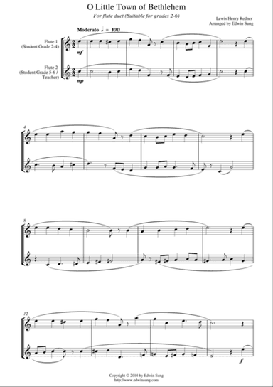 O Little Town of Bethlehem (for flute duet, suitable for grades 2-6)