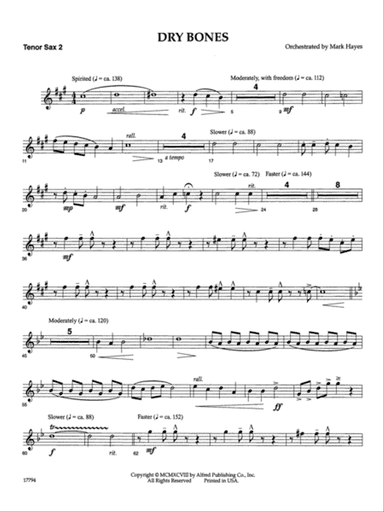 Dry Bones: 2nd B-flat Tenor Saxophone