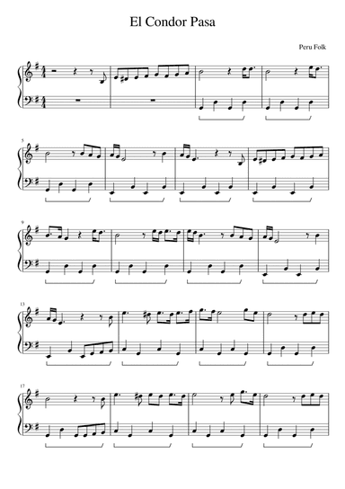 El Condor Pasa (If I Could) - Peru Folk- For Easy Piano