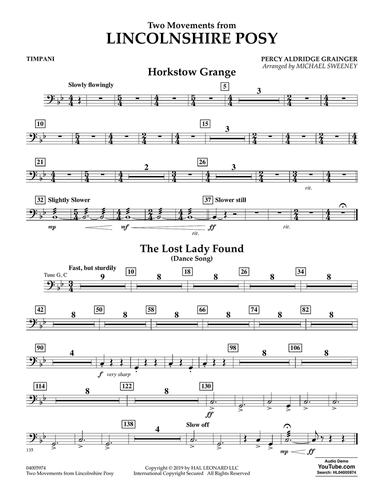 Two Movements from Lincolnshire Posy (arr. Michael Sweeney) - Timpani